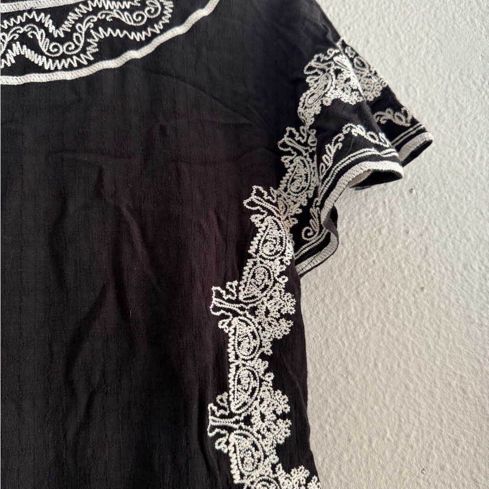 THML Black Mini Dress / Tunic with White Embroidery. Sz Small - Picture 8 of 10